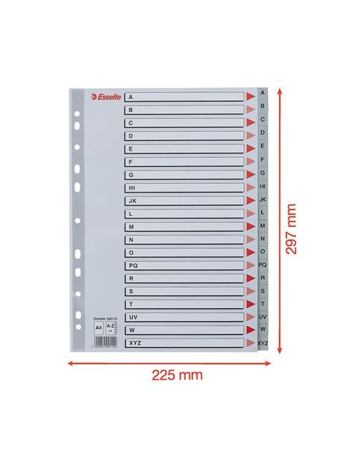 ESSELTE Regiszter, műanyag, A4, A-Z, ESSELTE, szürke