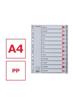ESSELTE Regiszter, műanyag, A4, Jan-Dec, ESSELTE, szürke