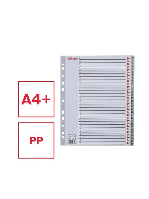 ESSELTE Regiszter, műanyag, A4 Maxi, 1-31, ESSELTE, szürke