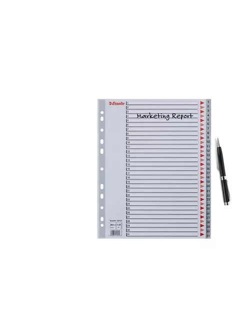 ESSELTE Regiszter, műanyag, A4 Maxi, 1-31, ESSELTE, szürke