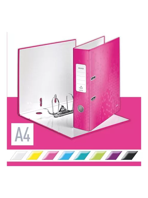 LEITZ Iratrendező, 80 mm, A4, karton, LEITZ "180 Wow", rózsaszín