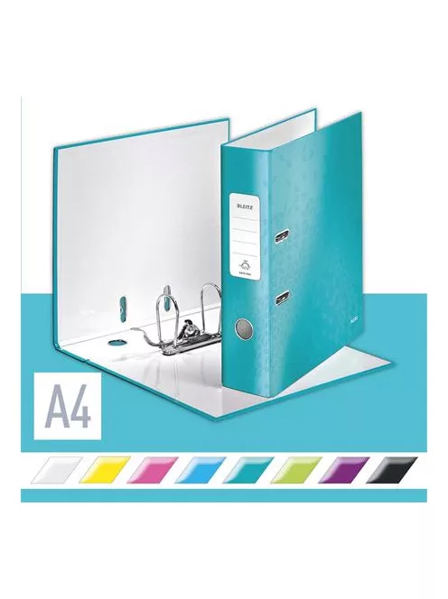 LEITZ Iratrendező, 80 mm, A4, karton, LEITZ "180 Wow", jégkék