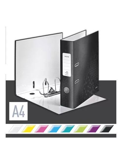 LEITZ Iratrendező, 80 mm, A4, karton, LEITZ "180 Wow", fekete