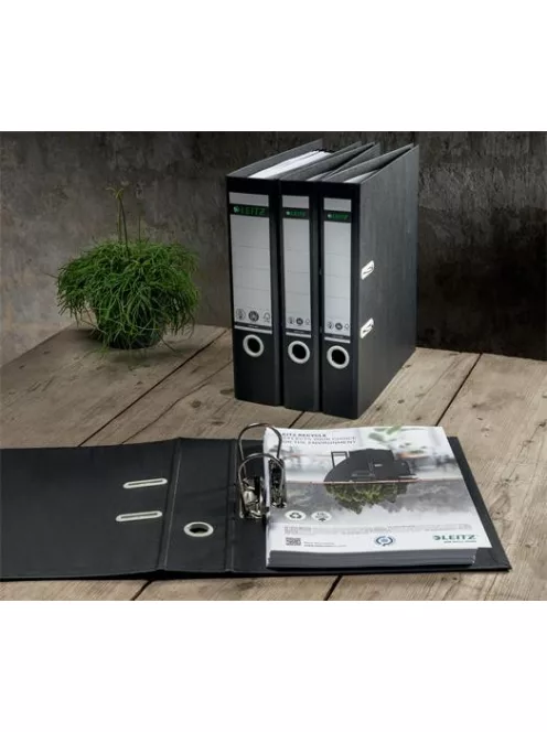 LEITZ Iratrendező, 80 mm, A4, karton, újrahasznosított, LEITZ "180 Recycle", fekete