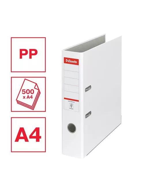 ESSELTE Iratrendező, 75 mm, A4, PP/karton, élvédő sínnel, ESSELTE "Economy", fehér