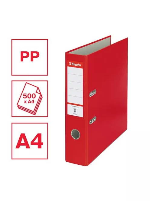 ESSELTE Iratrendező, 75 mm, A4, PP/karton, élvédő sínnel, ESSELTE "Economy", piros