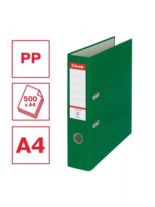 ESSELTE Iratrendező, 75 mm, A4, PP/karton, élvédő sínnel, ESSELTE "Economy", zöld