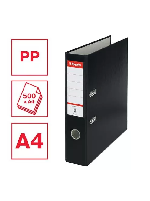 ESSELTE Iratrendező, 75 mm, A4, PP/karton, élvédő sínnel, ESSELTE "Economy", fekete