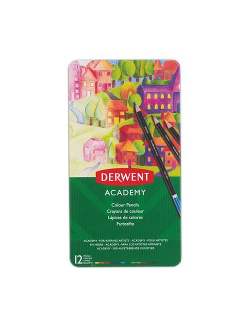 DERWENT Színes ceruza készlet, fém doboz, DERWENT "Academy", 12 különböző szín