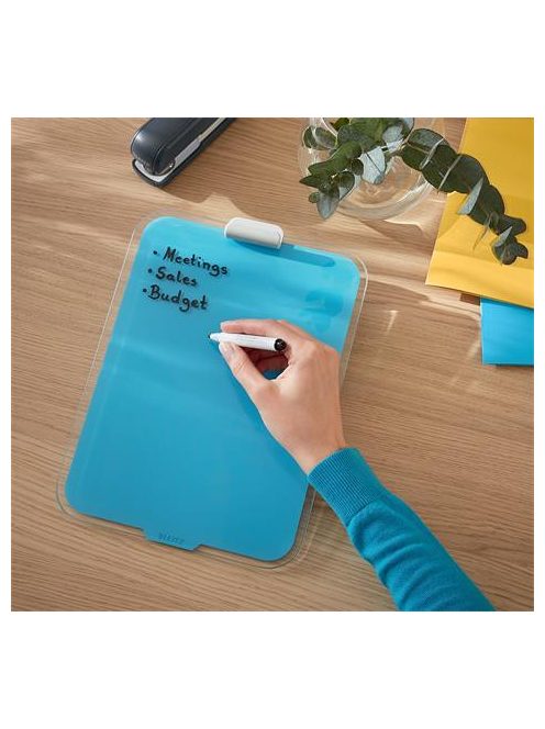 LEITZ Üvegtábla, törölhető, asztali, A4, LEITZ "Cosy", nyugodtkék