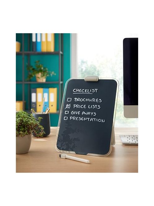 LEITZ Üvegtábla, törölhető, asztali, A4, LEITZ "Cosy", bársonyszürke
