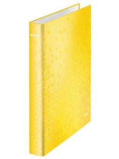   LEITZ Gyűrűs könyv, 4 gyűrű, D alakú, 40 mm, A4 Maxi, karton, LEITZ "Wow", sárga