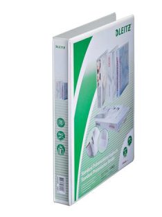   LEITZ Gyűrűs könyv, panorámás, 2 gyűrű, D alakú, 44 mm, A4 Maxi, PP, LEITZ, fehér