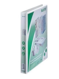   LEITZ Gyűrűs könyv, panorámás, 4 gyűrű, D alakú, 38 mm, A4 Maxi, PP, LEITZ, fehér