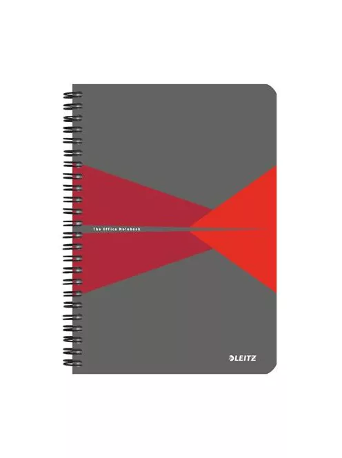 LEITZ Spirálfüzet, A5, kockás, 90 lap, laminált karton borító, LEITZ "Office", szürke-piros