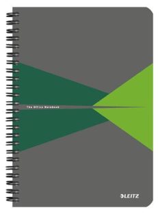   LEITZ Spirálfüzet, A5, vonalas, 90 lap, laminált karton borító, LEITZ "Office", szürke-zöld