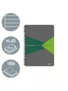 LEITZ Spirálfüzet, A5, vonalas, 90 lap, laminált karton borító, LEITZ "Office", szürke-zöld