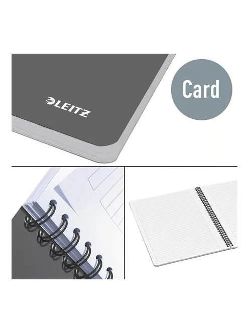 LEITZ Spirálfüzet, A5, vonalas, 90 lap, laminált karton borító, LEITZ "Office", szürke-zöld