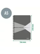 LEITZ Spirálfüzet, A5, vonalas, 90 lap, laminált karton borító, LEITZ "Office", szürke-zöld