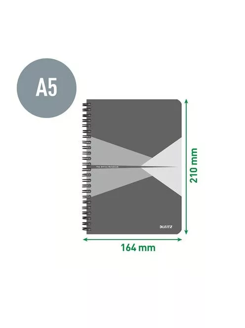 LEITZ Spirálfüzet, A5, vonalas, 90 lap, laminált karton borító, LEITZ "Office", szürke-zöld