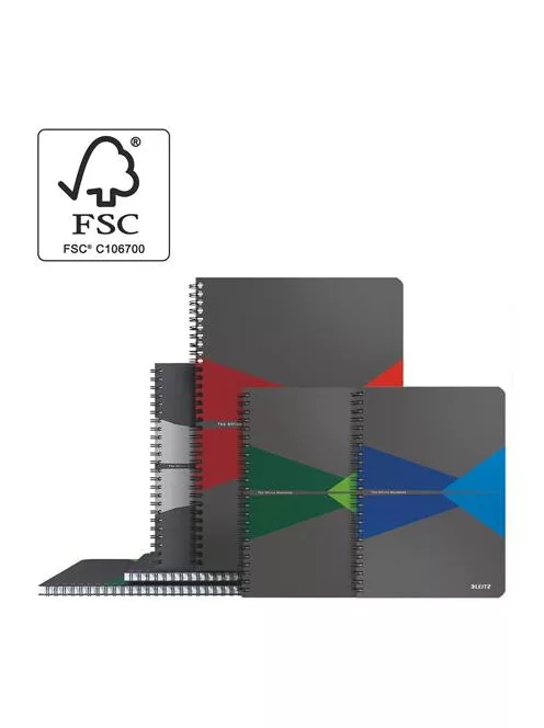 LEITZ Spirálfüzet, A5, vonalas, 90 lap, laminált karton borító, LEITZ "Office", szürke-zöld