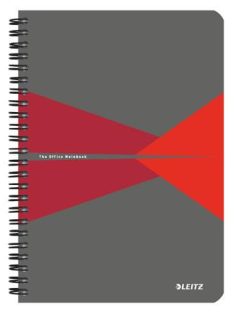   LEITZ Spirálfüzet, A5, kockás, 90 lap, PP borító, LEITZ "Office", szürke-piros