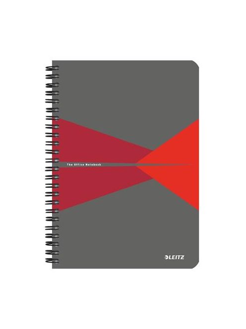 LEITZ Spirálfüzet, A5, kockás, 90 lap, PP borító, LEITZ "Office", szürke-piros