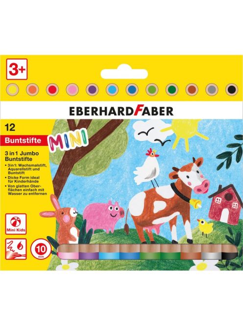 EF-Színes ceruza készlet 12db-os "3in1" MINI KIDS 10mm-es heggyel