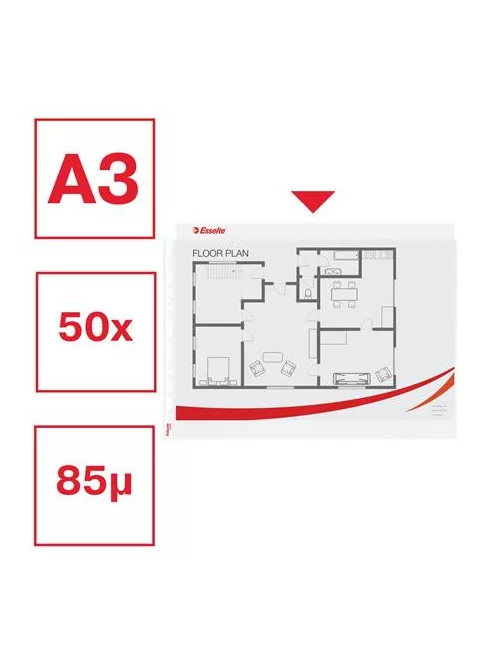 ESSELTE Genotherm, lefűzhető, A3, 75 mikron, narancsos felület, fekvő, ESSELTE