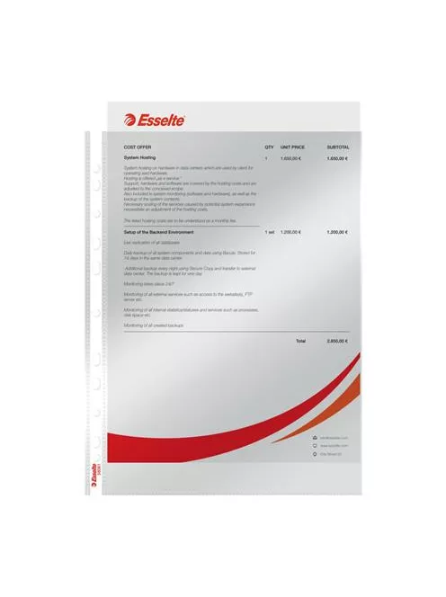 ESSELTE Genotherm, lefűzhető, A4, 55 mikron, víztiszta felület, ESSELTE "Luxus"