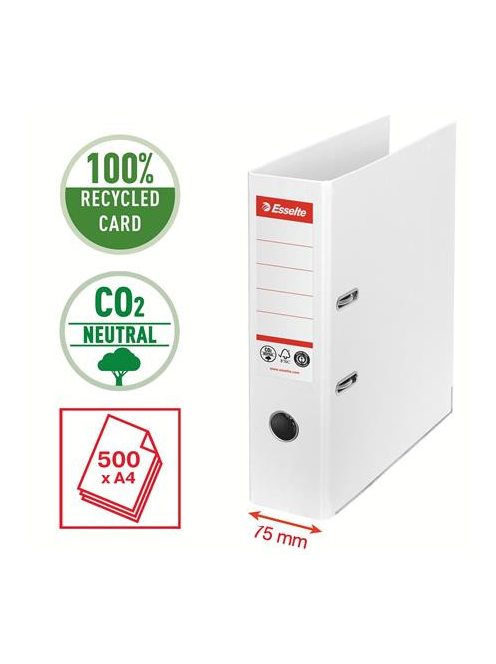 ESSELTE Iratrendező, 75 mm, A4, Co2-semleges, élvédő sínnel, ESSELTE "No.1", fehér