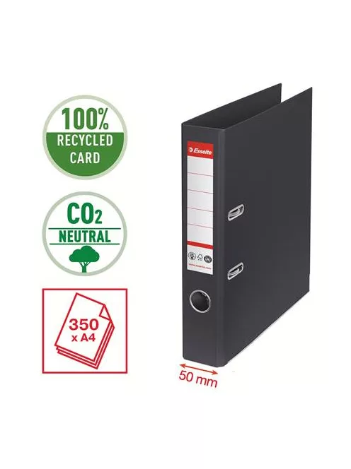 ESSELTE Iratrendező, 50 mm, A4, környezetbarát, élvédő sínnel, ESSELTE "No.1", fekete