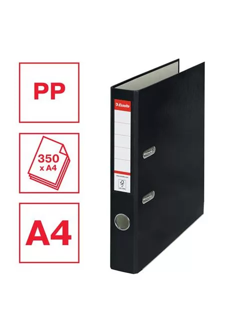 ESSELTE Iratrendező, 50 mm, A4, PP/karton, élvédő sínnel, ESSELTE "Economy", fekete