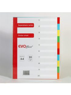   Elválasztólap, színes karton 10 részes 1-10-ig számozva Evoffice