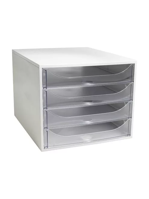 EXACOMPTA Irattároló, műanyag, 4 fiókos, EXACOMPTA "Ecobox Office", szürke-áttetsző