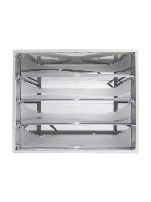 EXACOMPTA Irattároló, műanyag, 4 fiókos, EXACOMPTA "Ecobox Office", szürke-áttetsző