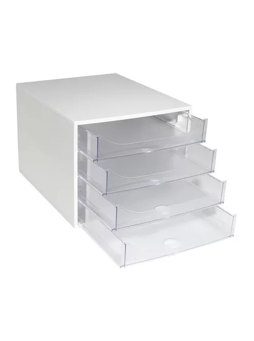 EXACOMPTA Irattároló, műanyag, 4 fiókos, EXACOMPTA "Ecobox Office", szürke-áttetsző