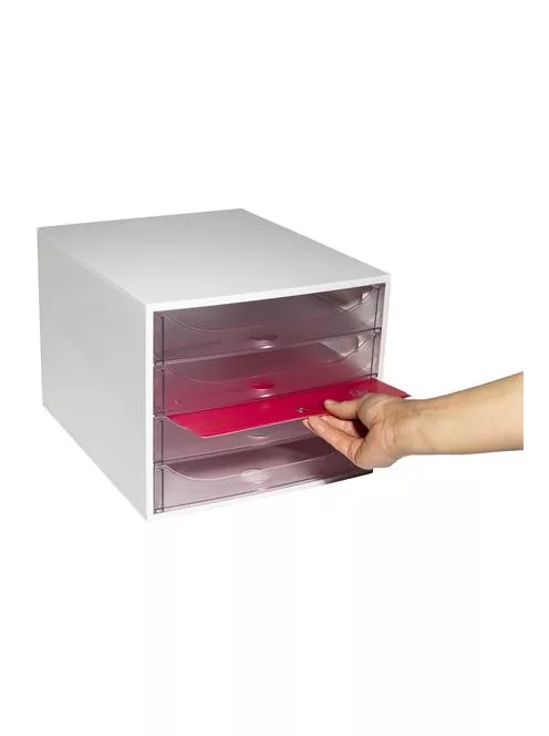 EXACOMPTA Irattároló, műanyag, 4 fiókos, EXACOMPTA "Ecobox Office", szürke-áttetsző