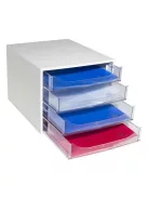 EXACOMPTA Irattároló, műanyag, 4 fiókos, EXACOMPTA "Ecobox Office", szürke-áttetsző
