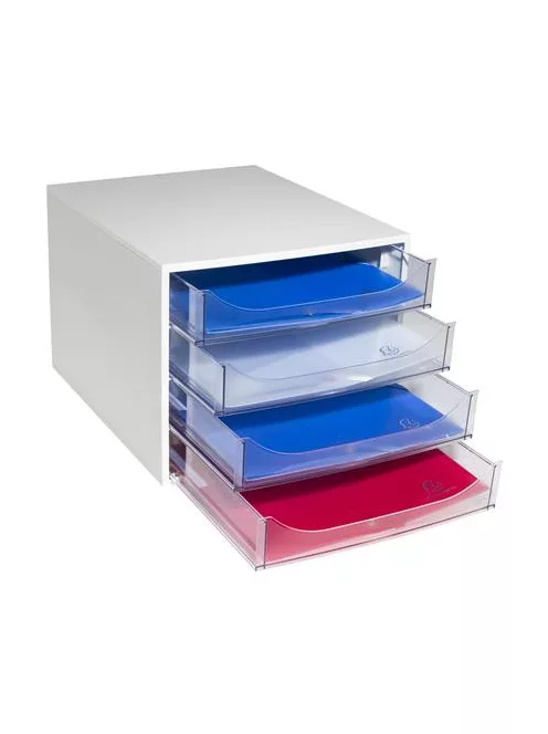 EXACOMPTA Irattároló, műanyag, 4 fiókos, EXACOMPTA "Ecobox Office", szürke-áttetsző