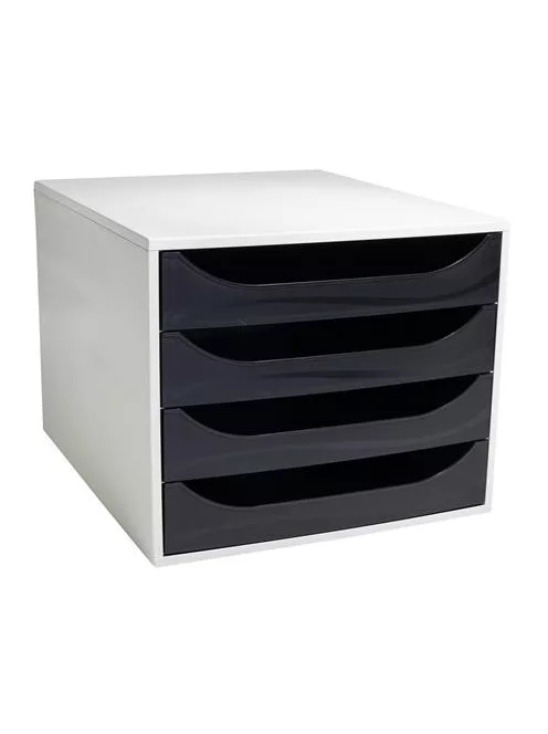 EXACOMPTA Irattároló, műanyag, 4 fiókos, EXACOMPTA "Ecobox Office", szürke-fekete