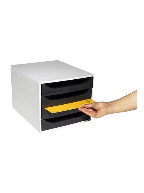 EXACOMPTA Irattároló, műanyag, 4 fiókos, EXACOMPTA "Ecobox Office", szürke-fekete