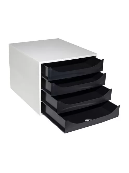 EXACOMPTA Irattároló, műanyag, 4 fiókos, EXACOMPTA "Ecobox Office", szürke-fekete