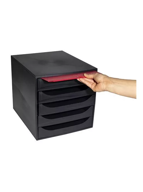 EXACOMPTA Irattároló, műanyag, 5 fiókos, EXACOMPTA "Ecobox ExoBlack", fekete