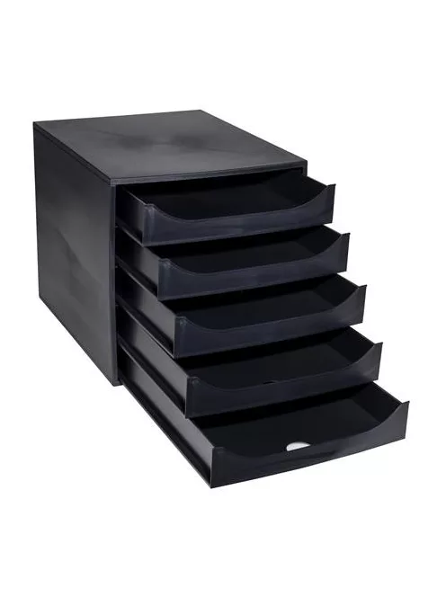 EXACOMPTA Irattároló, műanyag, 5 fiókos, EXACOMPTA "Ecobox ExoBlack", fekete