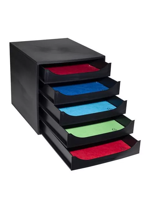 EXACOMPTA Irattároló, műanyag, 5 fiókos, EXACOMPTA "Ecobox ExoBlack", fekete