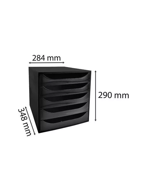 EXACOMPTA Irattároló, műanyag, 5 fiókos, EXACOMPTA "Ecobox ExoBlack", fekete