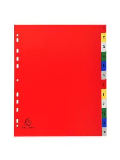 EXACOMPTA Regiszter, műanyag, A4+, 1-12, EXACOMPTA, színes