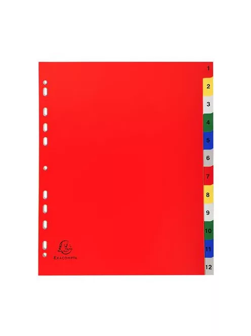 EXACOMPTA Regiszter, műanyag, A4+, 1-12, EXACOMPTA, színes
