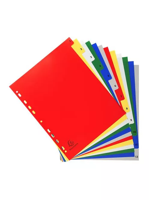 EXACOMPTA Regiszter, műanyag, A4+, 1-12, EXACOMPTA, színes